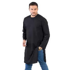 پیراهن مشکی پاکستانی بدون یقه زیپی سه دکمه