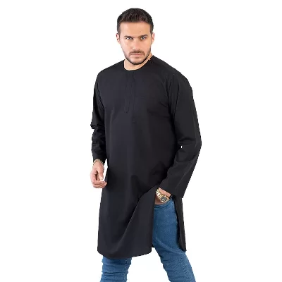 پیراهن مشکی پاکستانی بدون یقه زیپی سه دکمه