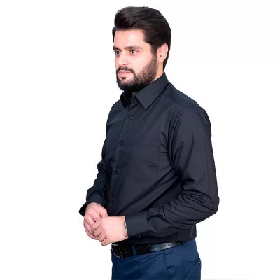 پیراهن مشکی مردانه آستین بلند مدل یقه معمولی کد PM11014