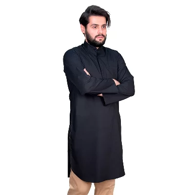 پیراهن مشکی مردانه مدل پاکستانی بدون یقه کد PM22001