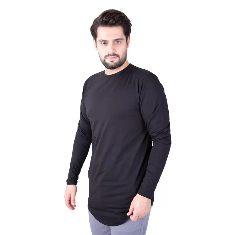 تیشرت مشکی مردانه آستین بلند مدل لانگ کد TS22057