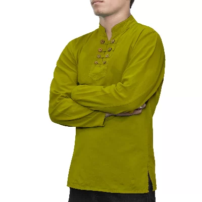 پیراهن الیافی هشت دکمه رنگ سبز حنایی