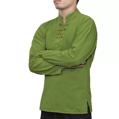 پیراهن الیافی هشت دکمه رنگ سبز سدری