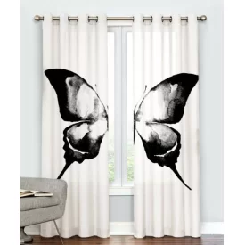 پرده پانچی طرح پروانه سیاه و سفید